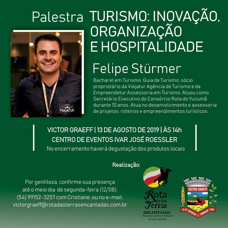 “Turismo: Inovação, Organização e Hospitalidade” será tema de palestra em Victor Graeff